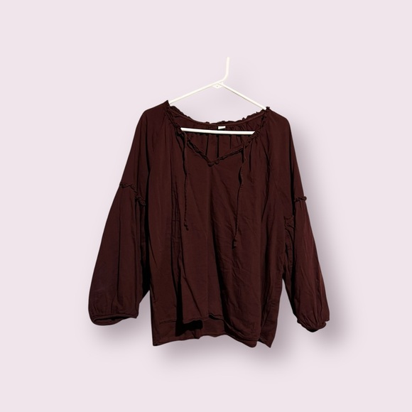 Old Navy Women’s Ruffled Long Sleeved Burgundy String Tie Blouse - Picture 1 of 11